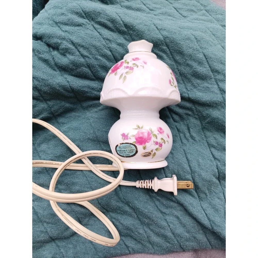 Vtg Porcelain White Pink Floral Mini Hurricane Lamp Japan Rewired Working